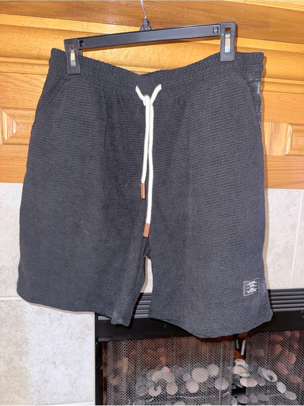 Harper Black Knit Athletic Shorts with White Drawstring